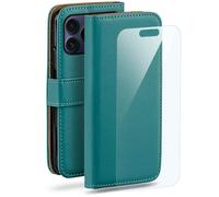 moex Lot 4 en 1 pour iPhone 17 Pro Max - Avec 3 films de protection - Compartiment pour cartes - Étui à rabat + film FlexProtect - Protection complète à 360° - Bleu pétrole