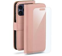 moex Lot 4 en 1 pour iPhone 17 Pro Max - Avec 3 films de protection - Compartiment pour cartes - Étui à rabat + film FlexProtect - Protection complète à 360° - Rose