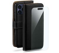 moex Lot 4 en 1 pour iPhone 17 Pro Max - Avec 3 films de protection d'écran - Compartiment pour cartes - Étui à rabat + film FlexProtect - Protection complète à 360° - Noir