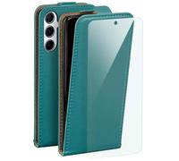 moex Lot 4 en 1 pour Samsung Galaxy A56 5G - Avec 3 films de protection - Protection complète à 360° - Étui à rabat + film FlexProtect - En cuir synthétique - Bleu pétrole