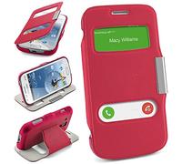 moex Pochette OneFlow Compatible avec Samsung Galaxy S Duos/S Duos 2 / Trend/Trend Plus Housse Cover à fenêtre | Flip Case étui Housse téléphone Portable | Protection Accessoires en Berry-Fuchsia