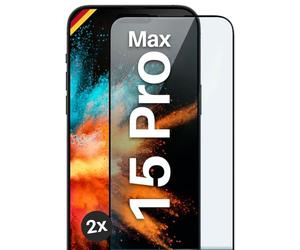 moex Verre de protection Full Screen compatible avec Apple iPhone 15 Pro Max - Film de protection d'écran complet - Film de protection incurvé 3D - Transparent - 2 x noir