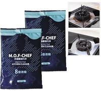 Mof Chef Lot de 2 poudres nettoyantes dégraissantes très résistantes, poudre de nettoyage Mof Chef, nettoyant de cuisine protecteur, détachant, graisse et cire, nettoyant pour casseroles, gril