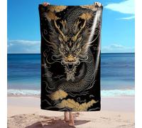 MOFFNNOL Serviette de plage imprimé dragon chinois en microfibre avec motif 3D à séchage rapide, grande serviette de bain sur le thème des mythes orientaux (style 1, 160 cm x 80 cm)