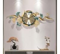 MOFGOE Grande Horloge Murale en métal avec Feuille de Ginkgo, Grande Horloge Murale de Luxe décorative en métal, Sculptures murales Modernes, décoration de la Maison,Horizontal Version