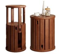 MOFGOE Lot de 4 tabourets empilables en Bois, Petite Table d'appoint empilable en Bois, tabourets Ronds multifonctionnels en Bois pour Salle à Manger, comme Table d'appoint, Table Basse,Marron