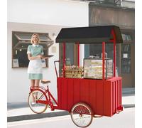 MOFGOE Tricycle ambulant avec Toit surdimensionné, vélo vitrine pour Glaces et Boissons, remorque pour Parcs, marchés Nocturnes et centres commerciaux,Rouge