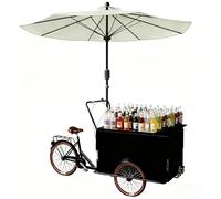 MOFGOE Tricycle Mobile avec Parapluie, vélo Alimentaire à Chargement Frontal, Stand de marché Fermier avec Grand Coffre de Rangement, pour Mariages et foires,Noir