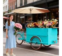 MOFGOE Tricycle Mobile de Vente, kiosque de marché Fermier avec Grand Coffre de Rangement, vélo Alimentaire à Chargement Frontal avec auvent, pour marchés et Rues,Bleu