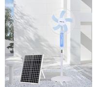 MOFGOE Ventilateur D'extérieur pour Terrasse, Ventilateur De Sol Solaire avec Panneau Solaire, Ventilateur sur Pied Oscillant avec Batterie Rechargeable USB, pour Chambre, Salon, Bureau,Blanc