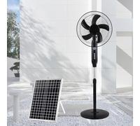 MOFGOE Ventilateur D'extérieur pour Terrasse, Ventilateur De Sol Solaire avec Panneau Solaire, Ventilateur sur Pied Oscillant avec Batterie Rechargeable USB, pour Chambre, Salon, Bureau,Noir
