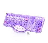 MOFII Clavier et souris sans fil, 104 touches rondes, joli clavier coloré et souris avec machine à écrire rétro pour PC/Mac/ordinateur portable/tablette/ordinateur/Windows Violet