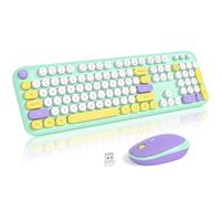 MOFII Clavier et souris sans fil rétro pour machine à écrire et souris silencieuse, 2,4 GHz, clavier et souris sans fil pour ordinateur portable, PC, bureau, Windows (vert menthe)