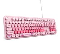 MOFII Clavier filaire pour Windows, style machine à écrire, clavier d'ordinateur rétro, USB, Plug and Play, pieds inclinables solides et réglables (rose coloré)