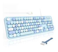 MOFII Claviers d'ordinateur filaires, clavier de machine à écrire USB pleine taille, joli clavier esthétique coloré avec supports pliables pour Windows PC portable (bleu)
