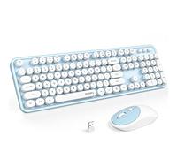 MOFII Combinaison clavier et souris sans fil, ordinateur pleine grandeur 2,4 G Plug and Play, machine à écrire sans fil rétro, clavier rond et souris pour Windows, ordinateur, PC, ordinateur portable,