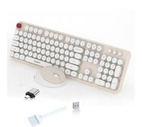 MOFII Ensemble clavier et souris sans fil 104 touches rondes rétro pour machine à écrire Clavier ergonomique et souris sans fil pour Windows, PC, ordinateur portable, bureau Blanc
