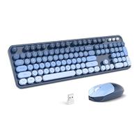 MOFII Ensemble clavier et souris sans fil, 2,4 G Plug and Play pour machine à écrire rétro, rond, clavier d'ordinateur et souris pour Windows, ordinateur, ordinateur de bureau, PC, ordinateur portable