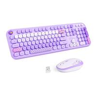 MOFII Ensemble clavier et souris sans fil 2,4 G Plug and Play pour machine à écrire rétro rond pour Windows, ordinateur, ordinateur de bureau, PC, ordinateur portable - (violet coloré)
