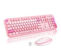 MOFII Ensemble clavier et souris sans fil, 2,4 GHz, clavier rétro pour machine à écrire, souris silencieuse pour PC, ordinateur portable, ordinateur de bureau, Windows, rose pâle