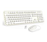 MOFII Ensemble clavier et souris sans fil, blanc laiteux 2,4 G, clavier de machine à écrire à touches rondes et souris mignonnes avec dongle USB 2 en 1, pour PC, ordinateur portable, Chromebook Smart