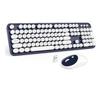 MOFII Ensemble clavier et souris sans fil, bleu foncé 2,4 G, clavier de machine à écrire à touches rondes et souris mignonnes avec dongle USB 2 en 1, pour PC, ordinateur portable, Chromebook Smart TV