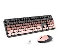 MOFII Ensemble clavier et souris sans fil, clavier rétro pleine taille pour machine à écrire avec pavé numérique et souris de voiture de sport pour PC, ordinateur de bureau, ordinateur portable