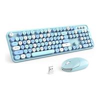 MOFII Ensemble clavier et souris sans fil, clavier rétro pleine taille pour machine à écrire avec pavé numérique et souris de voiture de sport pour PC, ordinateur de bureau, ordinateur portable,