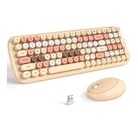 MOFII Ensemble clavier et souris sans fil, clavier rétro pour machine à écrire avec touches de fonction multimédia et pavé numérique par rapport pour ordinateur PC Windows 7, 8, 10 (thé au lait)