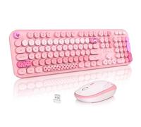 MOFII Ensemble clavier et souris sans fil, joli clavier pleine taille et souris sans fil, clavier rétro 2,4 GHz pour PC/ordinateur de bureau/ordinateur portable/Windows (rose coloré)