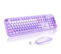 MOFII Ensemble clavier et souris sans fil, joli clavier rétro et souris silencieuse, 2,4 GHz pour PC, ordinateur portable, bureau, Windows (violet coloré)