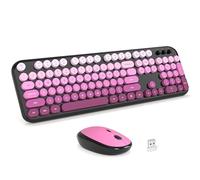 MOFII Ensemble clavier et souris sans fil - Noir rose dégradé pleine grandeur clavier d'ordinateur coloré Plug and Play - 104 touches rondes USB 2,4 G mignon clavier pour Windows/ordinateur portable