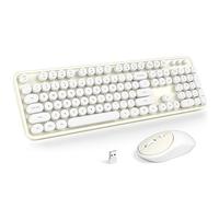 MOFII Ensemble clavier et souris sans fil, ordinateur pleine taille 2,4 G Plug and Play, clavier et souris ronds rétro pour Windows, ordinateur, ordinateur de bureau, PC, ordinateur portable - (blanc
