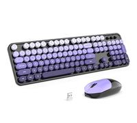 MOFII Ensemble clavier et souris sans fil pour machine à écrire avec pavé numérique et souris connectée USB 2 en 1 pour PC, ordinateur portable, ordinateur de bureau, Windows 7, 8, 11, noir et violet