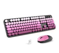 MOFII Ensemble clavier et souris sans fil pour machine à écrire avec pavé numérique et souris connectée USB 2 en 1 pour PC, ordinateur portable, ordinateur de bureau, Windows 7, 8, 11, noir et rose