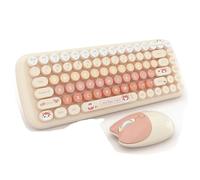 MOFII - TzBBL Ensemble de mini clavier et souris sans fil ronds multicolores pour filles 84 touches (Multicolore-Chocolat)..