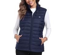 MoFiz Doudoune Femme Sans Manche Gilet Décontracté Zippé a Capuche Veste avec Poches Navy Blue 3XL