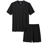 MoFiz Ensemble de Pyjama pour Homme à Manches Courtes en Modal vêtements de Nuit Confortables et légers, Noir, L