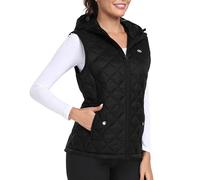 MoFiz Femme Manteaux Sans Manche Léger Gilet Matelassé Capuche Elégant Chaud Gilet Sans Manches Doudoune Hybride avec Poches zippées Noir Taille EU XL