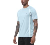 MoFiz Rashguard Anti-UV Homme Manches Courts T Shirt Séchage Rapide Surf UPF 50+ pour Natation Surf Plongée Plage Bleu Pâle EU 3XL