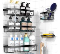 Moforoco Étagère de douche autocollante noire pour salle de bain, maison de ferme, douche murale à l'intérieur et décoration de rangement, accessoires de premier appartement
