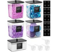 Moforoco Lot de 5 boîtes à dosettes de linge, conteneurs transparents pour organiser la buanderie, grand stockage de poudre de détergent, couvercles et étiquettes en bois noir, support de dosettes en