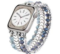 MOFREE Bracelet à perles compatible avec Apple Watch 40 mm/38 mm/41 mm Series 7/SE/6/5/4/3/2/1 pour femme Bracelet élastique de rechange tendance fait à la main pour iWatch (bleu)