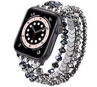 MOFREE Bracelet à perles compatible avec Apple Watch 42 mm/44 mm/45 mm/49 mm/46 mm Series 11/10/9/8/7/SE/6/5/4/3/2/1/Ultra Bracelet élastique tendance fait à la main pour iWatch - Bleu/gris foncé