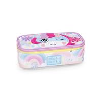 MOFU MOFU Trousse d'école officielle Mofu Mofu, trousse ovale pour filles, idéale pour ranger la papeterie, avec séparateur intérieur et passants élastiques, fermeture à glissière pratique, 22 x 7,5 x