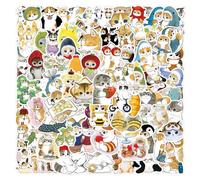 Mofusand Lot de 110 autocollants motif chat pour enfants, adolescents, filles, garçons, autocollants mignons pour vélo, skateboard, ordinateur portable, bouteilles d'eau, ordinateur, vinyle