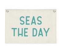 MOFUYU Bannière en toile de lin « Seas the Day » - Décoration murale nautique côtière pour chambre d'enfant, maison de plage, décoration de fête d'anniversaire d'été, 76,2 x 50,8 cm