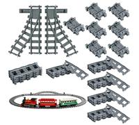 MOFXWHE Lot de 40 blocs de construction de rails de train - Kit de rails de train urbain pour garçons et filles - Kit d'extension de voies compatibles avec les leaders du marché - Cadeau pour garçons