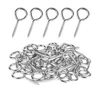 MOGADEE® Lot de 10 vis à œillets en acier inoxydable M4 50 mm, vis à anneau, crochets à visser, œillets avec filetage en bois, crochets à œillets pour tendre une corde à linge pour guirlandes de Noël