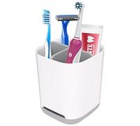 MOGADEE® Porte-brosse à dents - Porte-brosse à dents amovible en plastique avec trou de drainage - 2 compartiments pour brosse à dents + 1 bac de rangement - Fond antidérapant (gris)